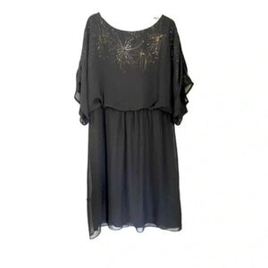 Eliza J.New York black chiffon sequin detail cut aout shoulder formal dress 18W
